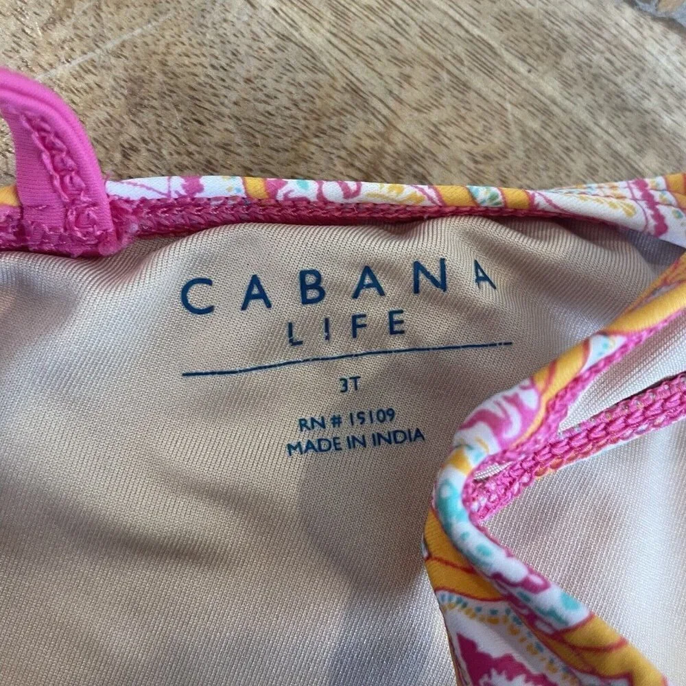 Cabana Life Swimsuit Bathing Girls 3T Orange Pink Ruffle One Piece Fully Lined